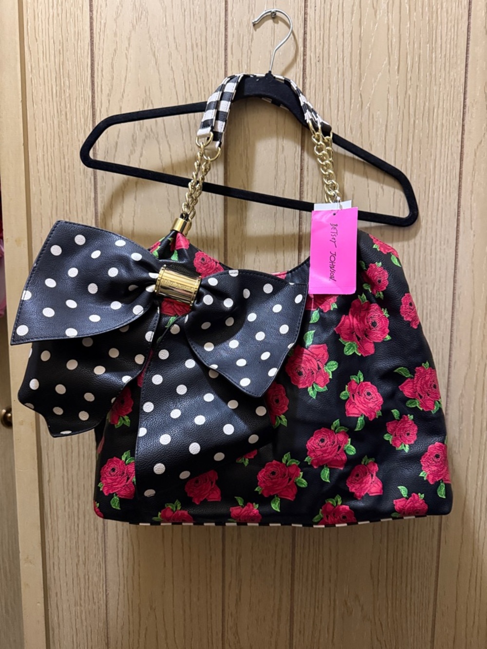 Black Floral & Polka Dot Bow Shoulder Bag